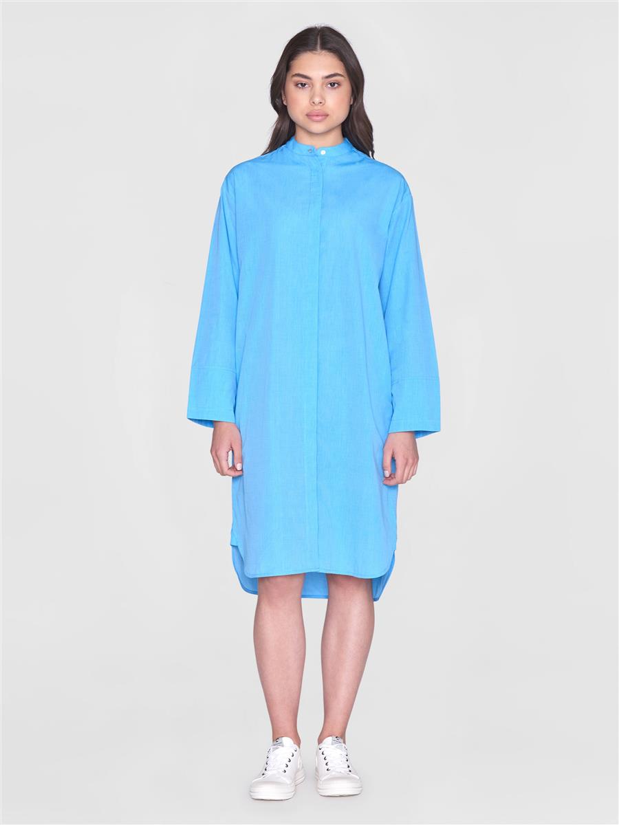 Loose Chambray Stand Collar Long Shirt Dress