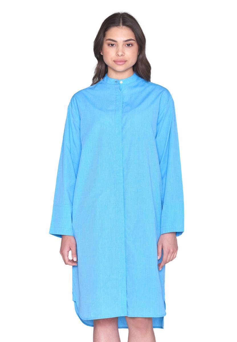 Loose Chambray Stand Collar Long Shirt Dress