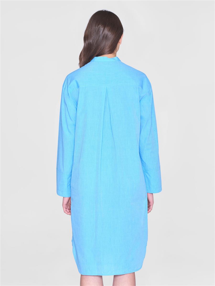 Loose Chambray Stand Collar Long Shirt Dress