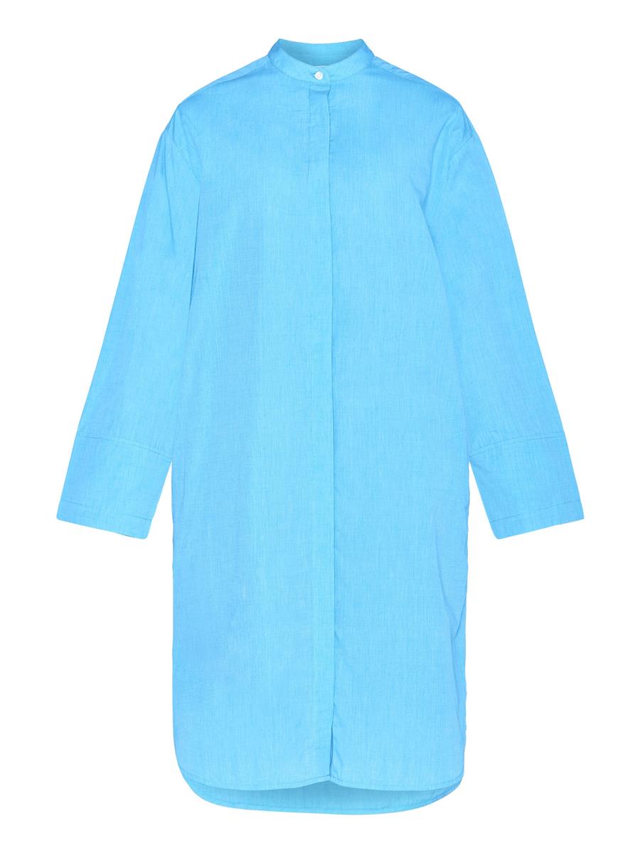 Loose Chambray Stand Collar Long Shirt Dress