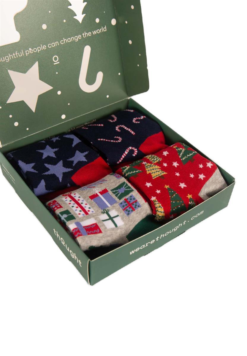 Christmas Candy Cane And Star Gift Box of 4 Socks