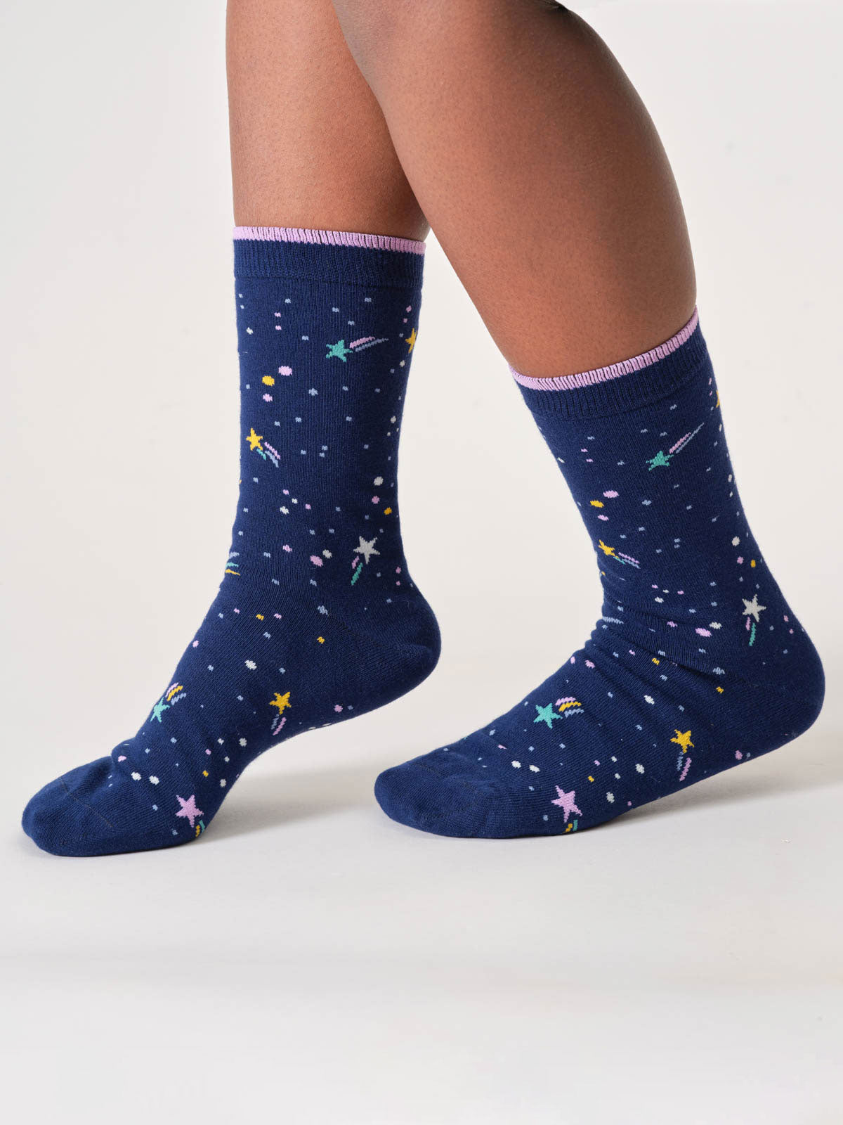 Stars And Moons Motif Bamboo Crew Socks