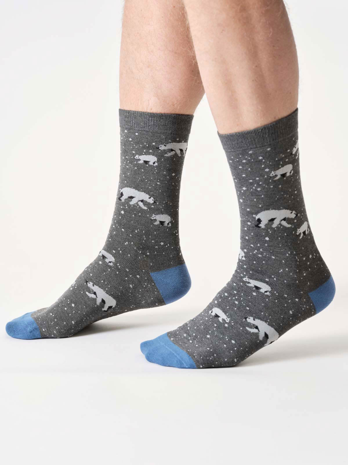 Mens Wintery Polar Bear Bamboo Crew Socks