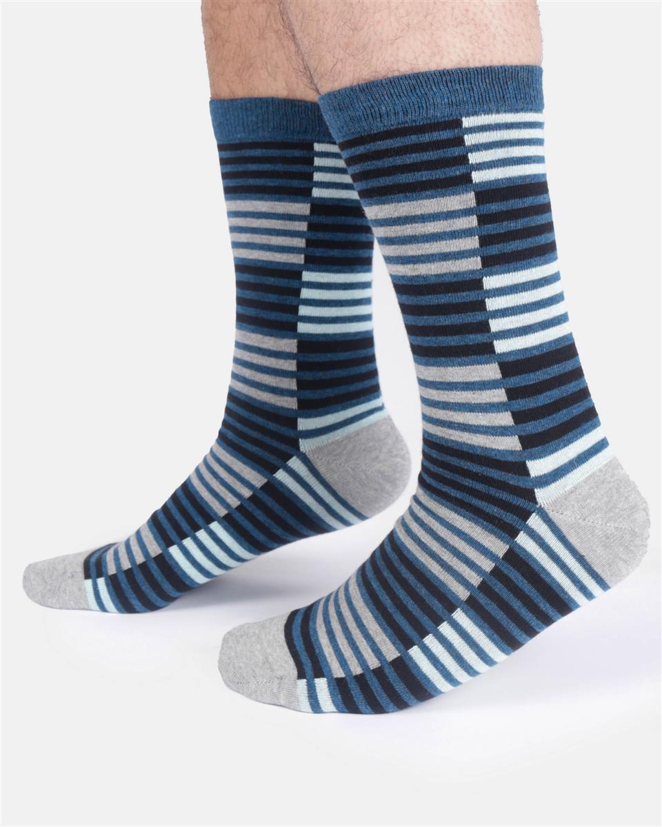 Mens Stripe Colour Block Organic Cotton Crew Socks - Marlowe nature