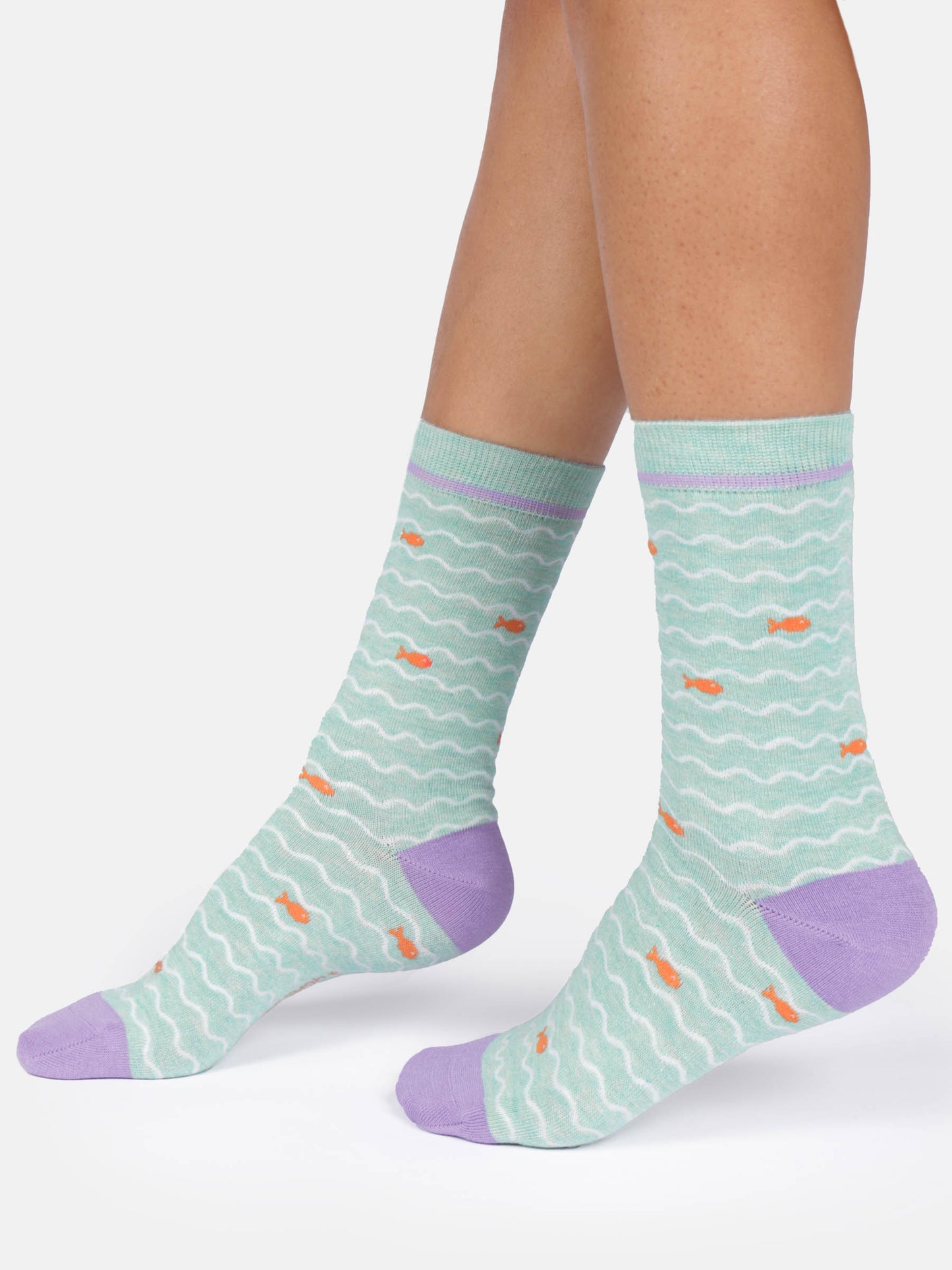 Womens Wavy Fish Stripe Bamboo Crew Socks