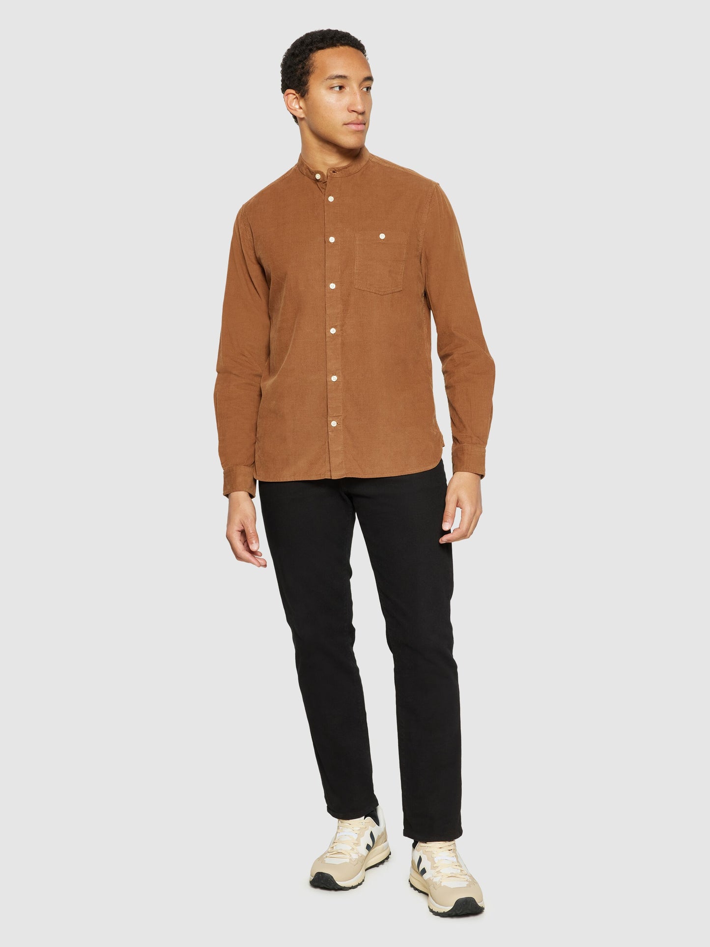 Regular Fit Corduroy Stand Collar Shirt