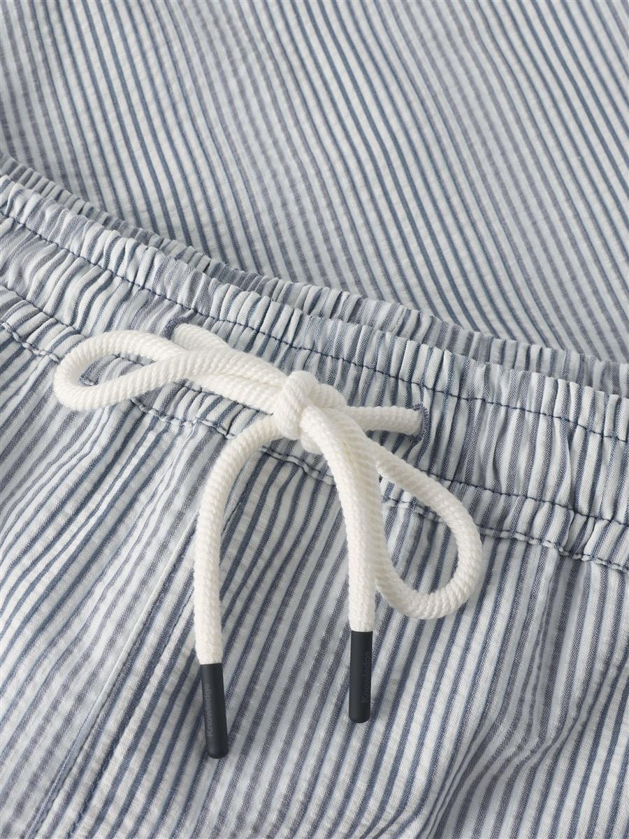Mid-Thigh Stripe Seersucker Swimshorts-Ocs Blended