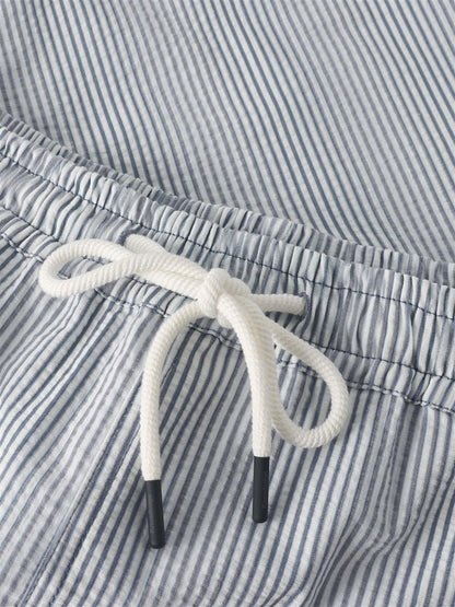 Mid-Thigh Stripe Seersucker Swimshorts-Ocs Blended