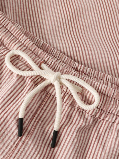 Mid-Thigh Stripe Seersucker Swimshorts-Ocs Blended