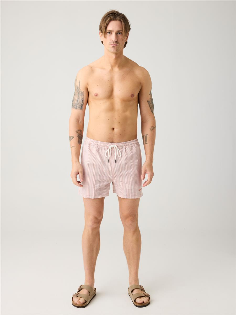 Mid-Thigh Stripe Seersucker Swimshorts-Ocs Blended