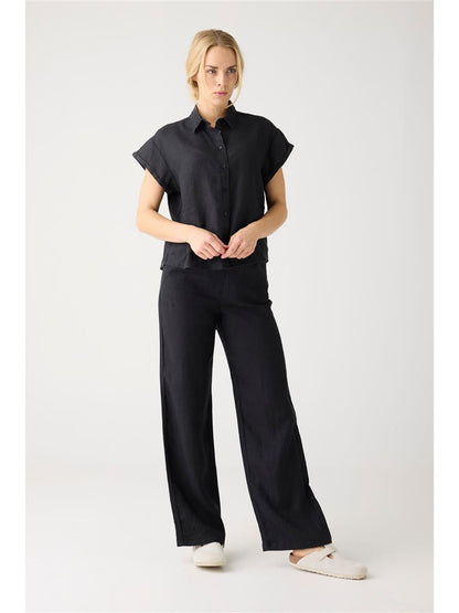 Posey Wide Mid-Rise Linen Pants