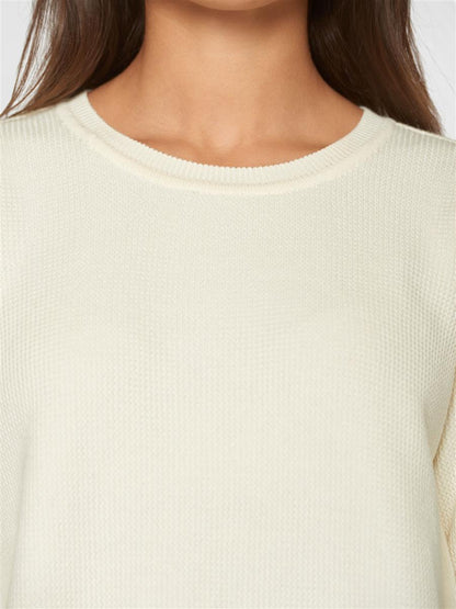 Regular Cotton Racking Stich Crew Neck Knit W. Slit