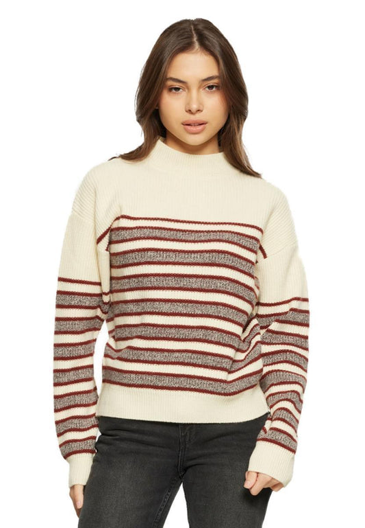 Lambswool Stripe Blocking Crew Neck