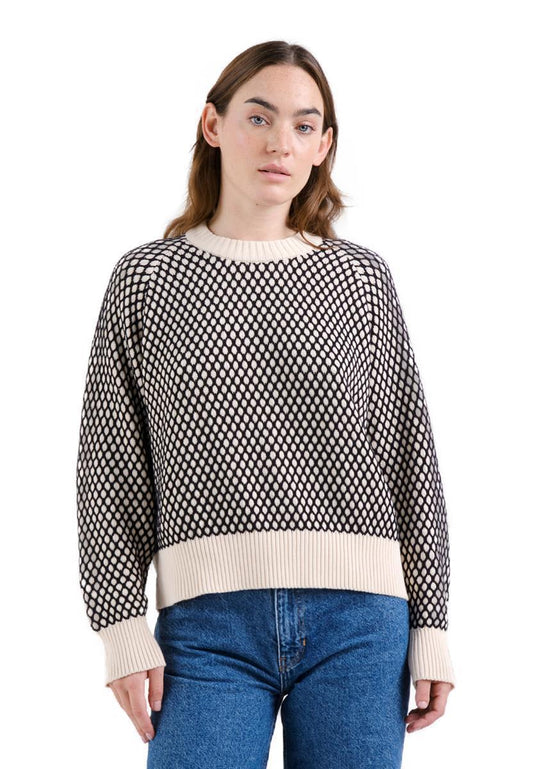 Sweater Husie Bubble Knit Black/Vanilla White
