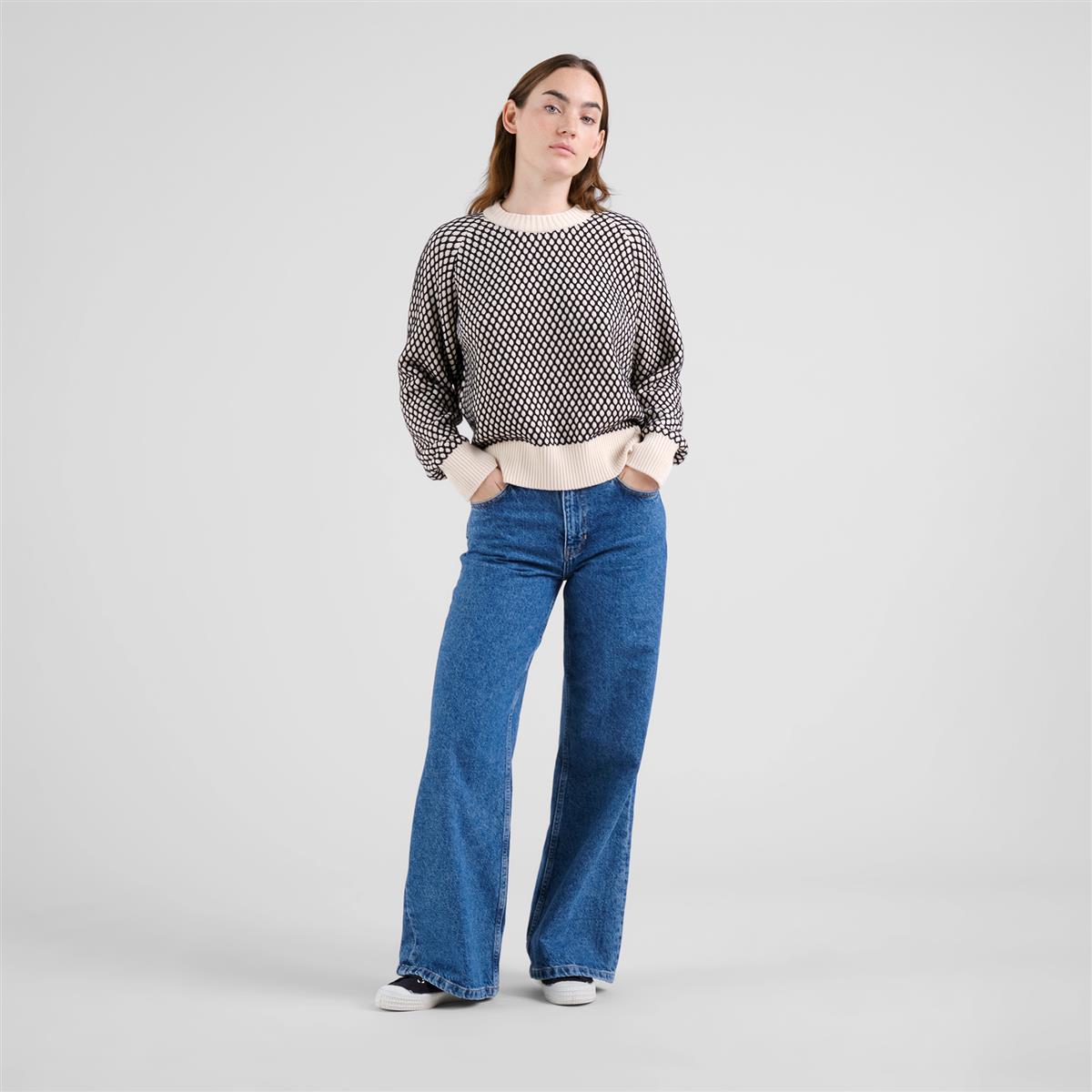 Sweater Husie Bubble Knit Black/Vanilla White