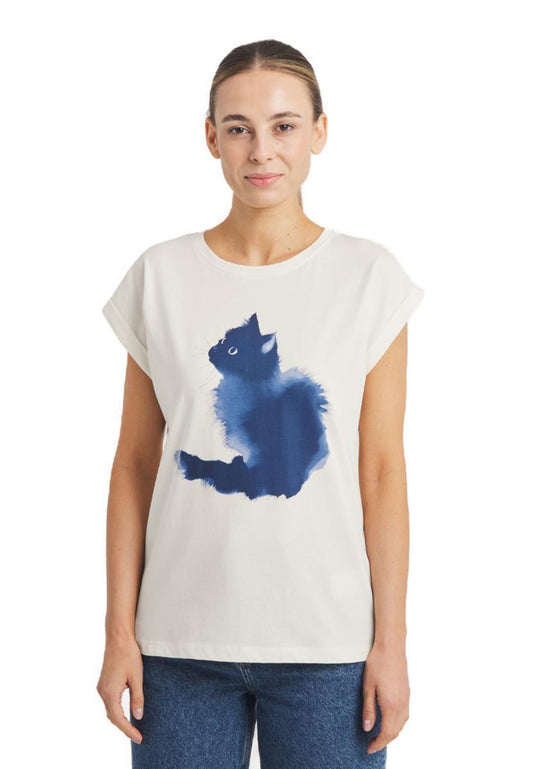 T-Shirt Visby Watercolor Cat Off-White