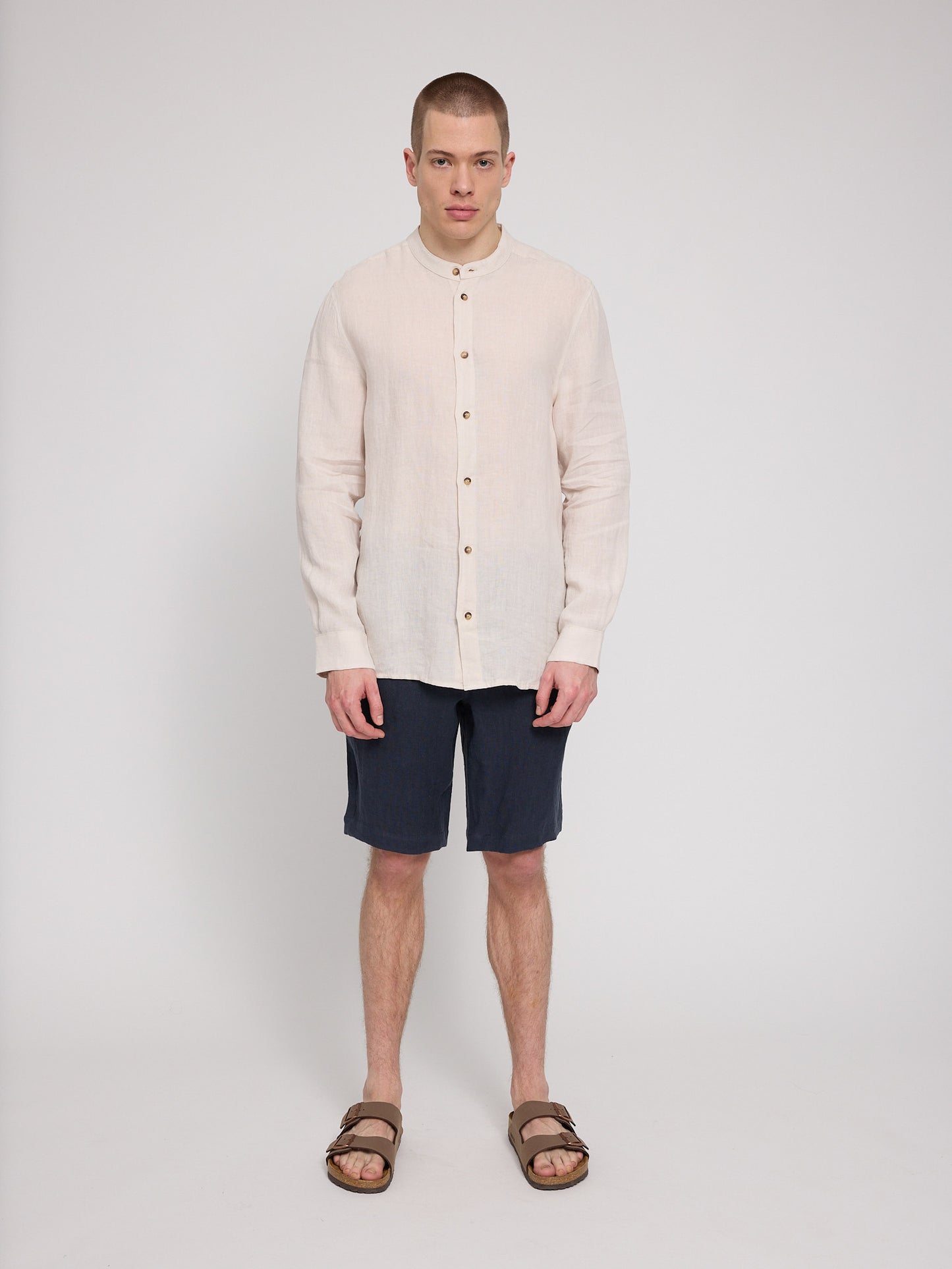 Stand Collar Linen Shirt