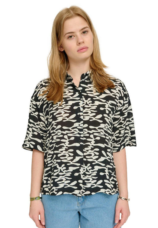 Printed Short Sleeve Crinkle Shirt