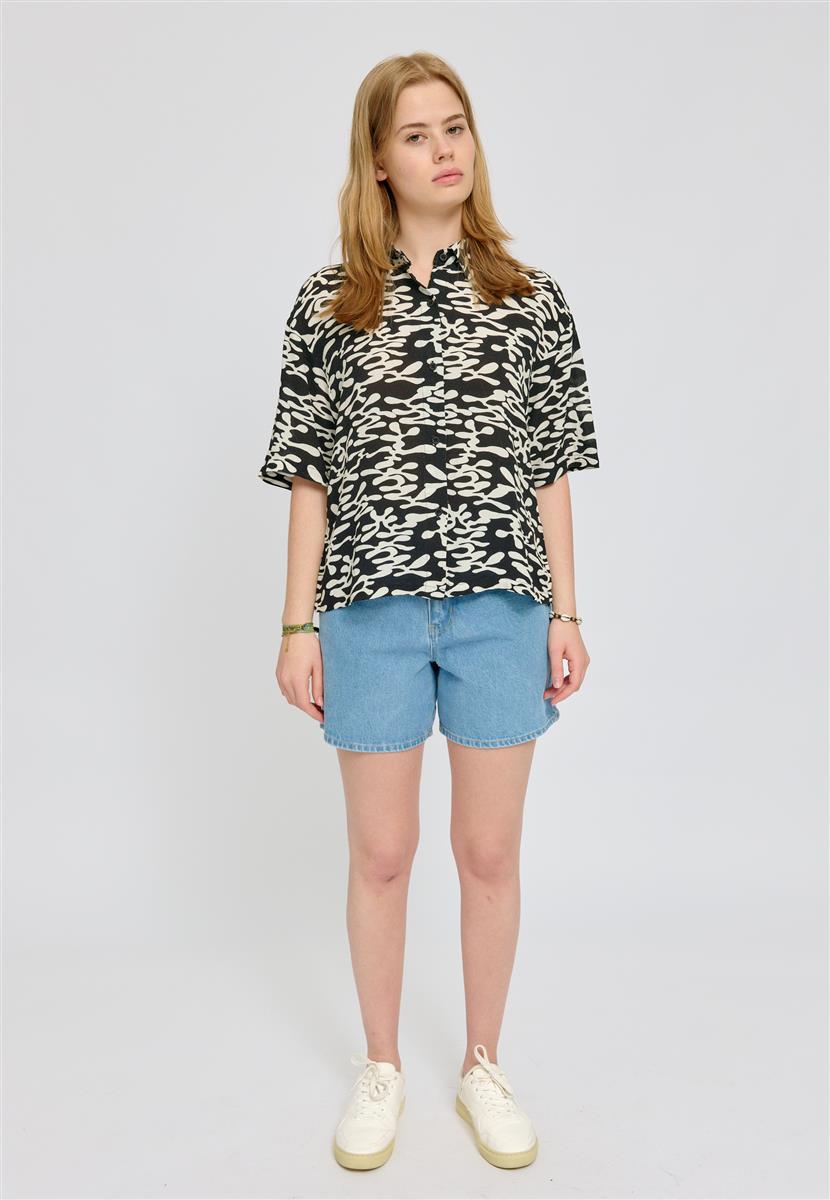 Printed Short Sleeve Crinkle Shirt