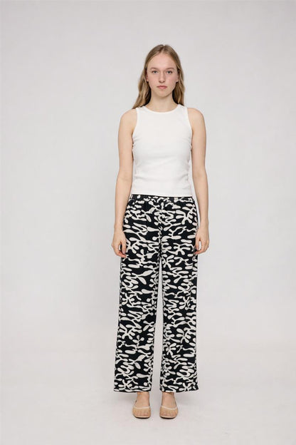 Printed Wide Leg Viscose Pants