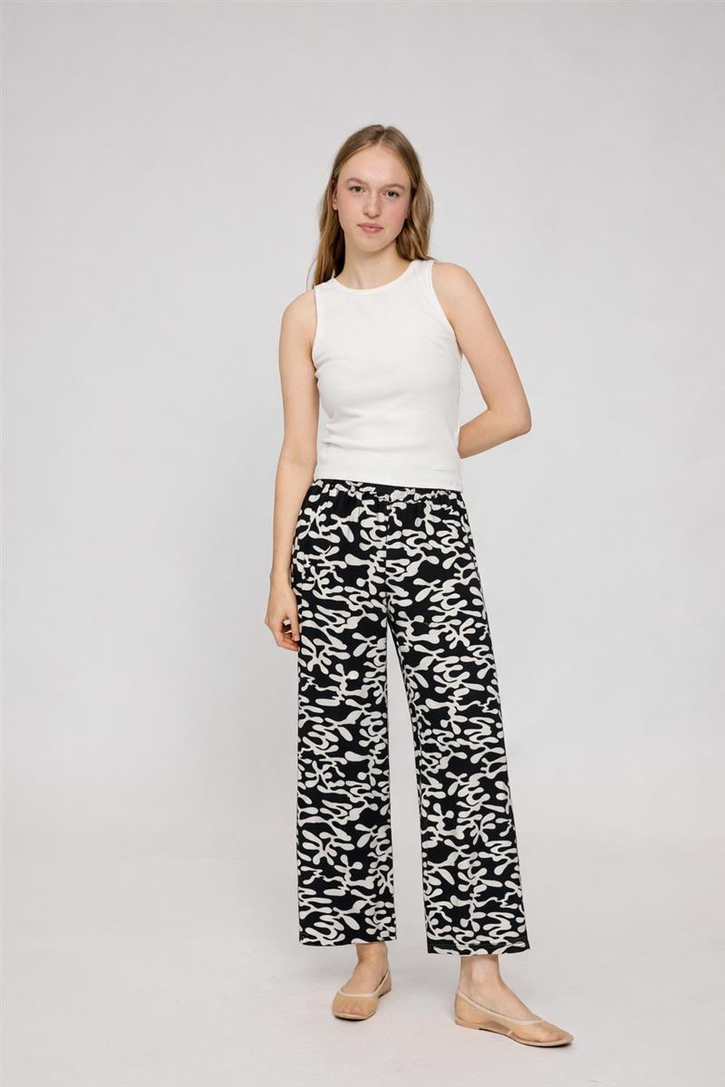 Printed Wide Leg Viscose Pants