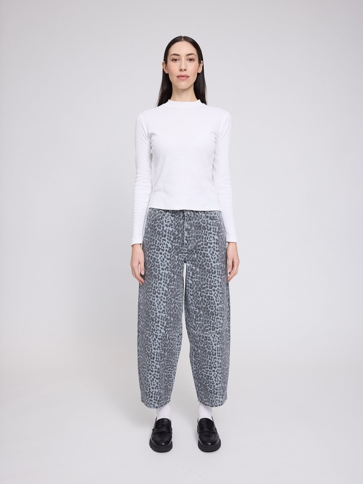 Printed Barrel Leg Denim Pants