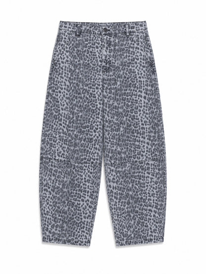 Printed Barrel Leg Denim Pants