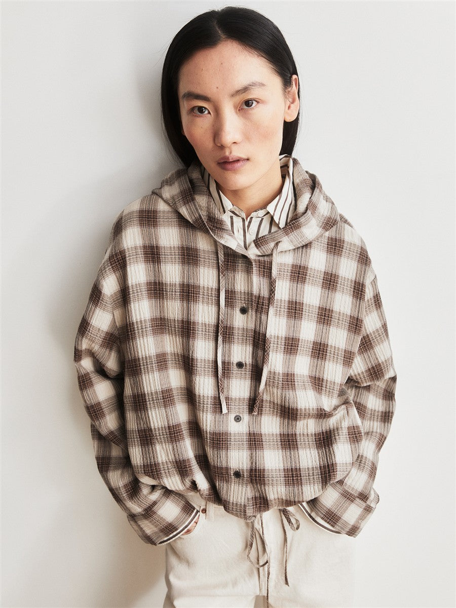 Check Hooded Blouse