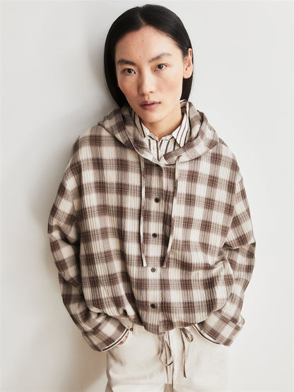 Check Hooded Blouse