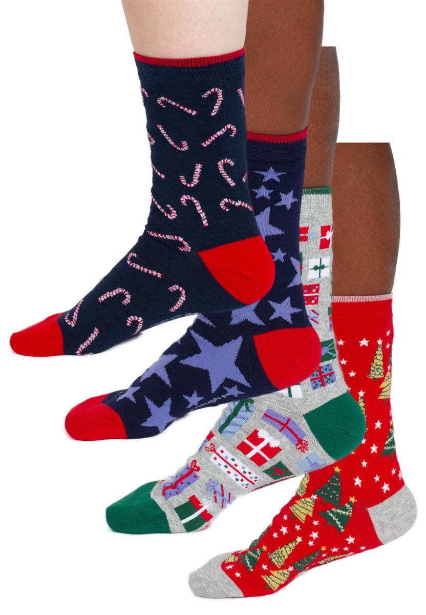 Christmas Candy Cane And Star Gift Box of 4 Socks
