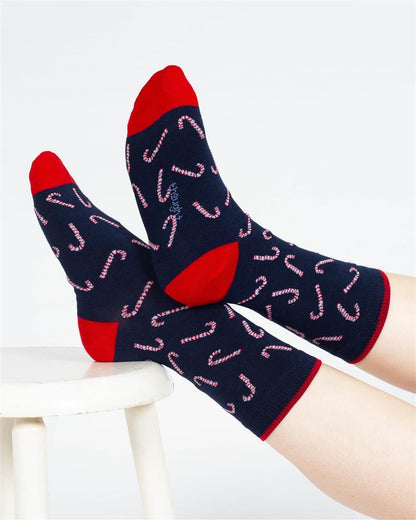 Christmas Candy Cane And Star Gift Box of 4 Socks