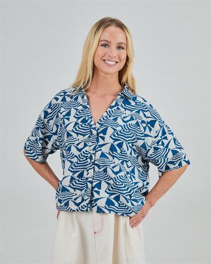 Sombrilla Oversize Cropped Blouse Blue