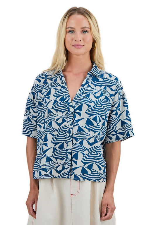 Sombrilla Oversize Cropped Blouse Blue