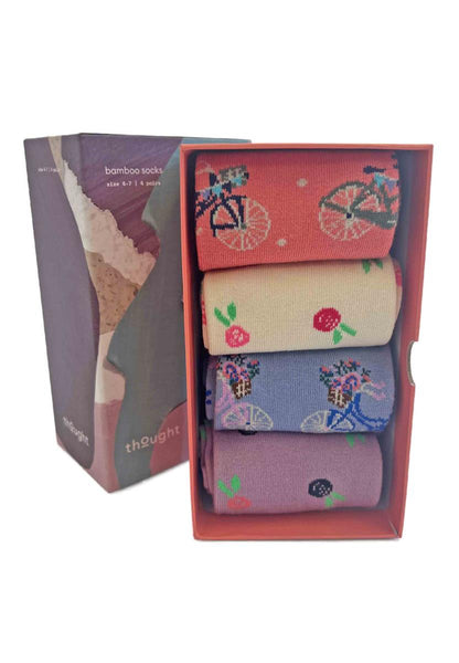 Rosette Floral Bike Bamboo 4 Sock Gift Box