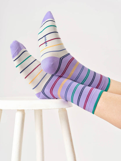 Womens Colour Block Stripe Bamboo Crew Socks