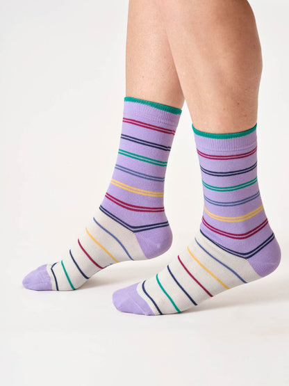 Womens Colour Block Stripe Bamboo Crew Socks
