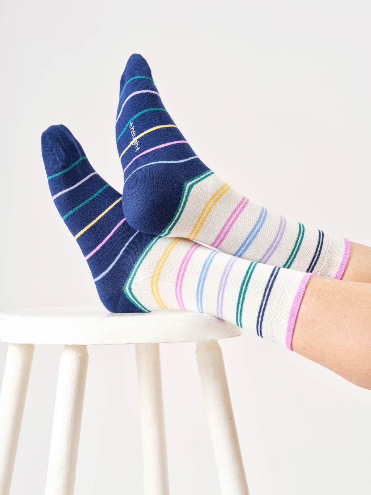 Womens Colour Block Stripe Bamboo Crew Socks