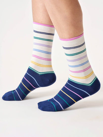 Womens Colour Block Stripe Bamboo Crew Socks