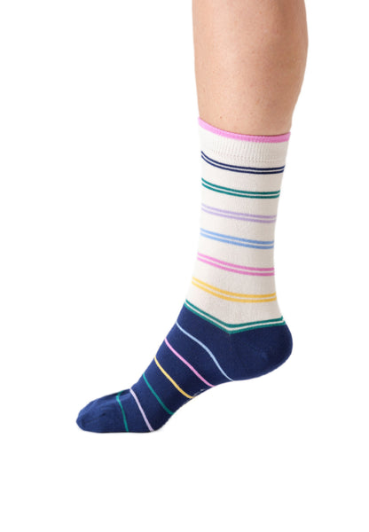 Womens Colour Block Stripe Bamboo Crew Socks