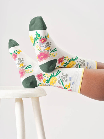 Womens Climbing Floral Organic Cotton Crew Socks