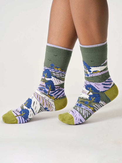 Womens Landscape Scene Organic Cotton Crew Socks