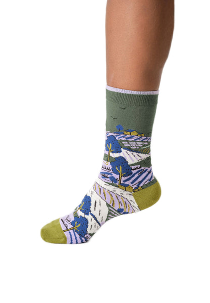 Womens Landscape Scene Organic Cotton Crew Socks