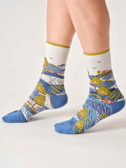 Womens Landscape Scene Organic Cotton Crew Socks