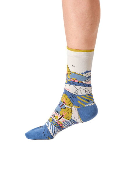 Womens Landscape Scene Organic Cotton Crew Socks