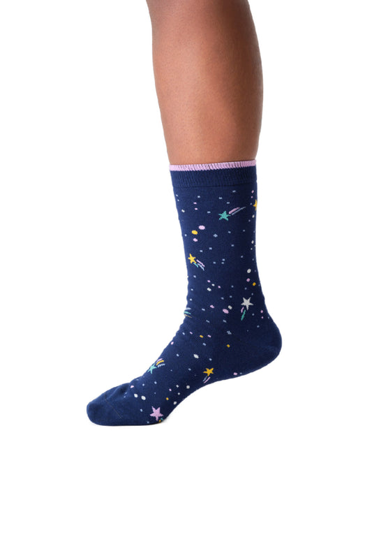 Stars And Moons Motif Bamboo Crew Socks