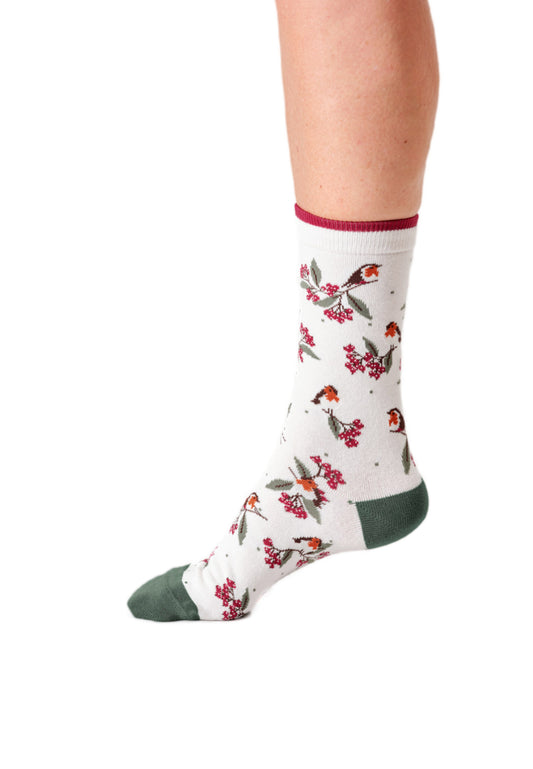 Womens Winter Robin Organic Cotton Crew Socks