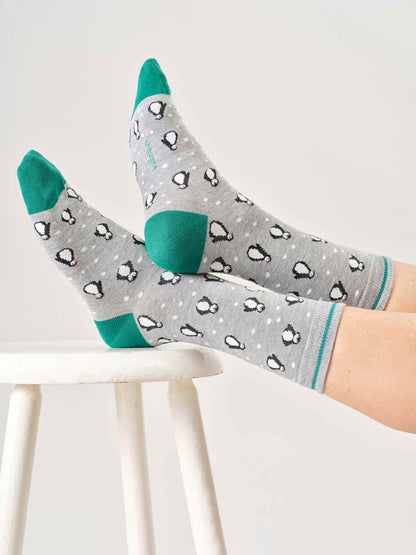 Womens Snowy Penguin Bamboo Crew Socks