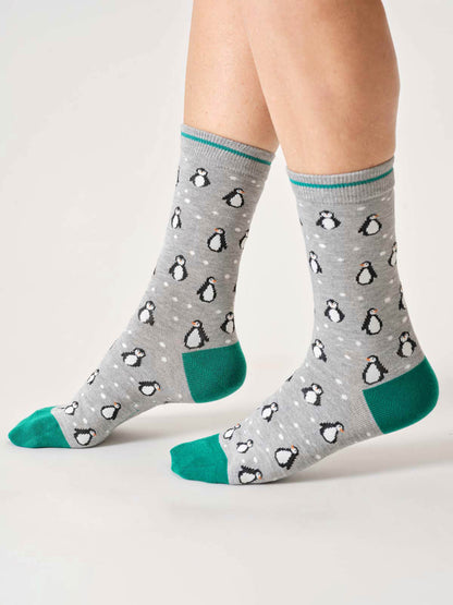 Womens Snowy Penguin Bamboo Crew Socks