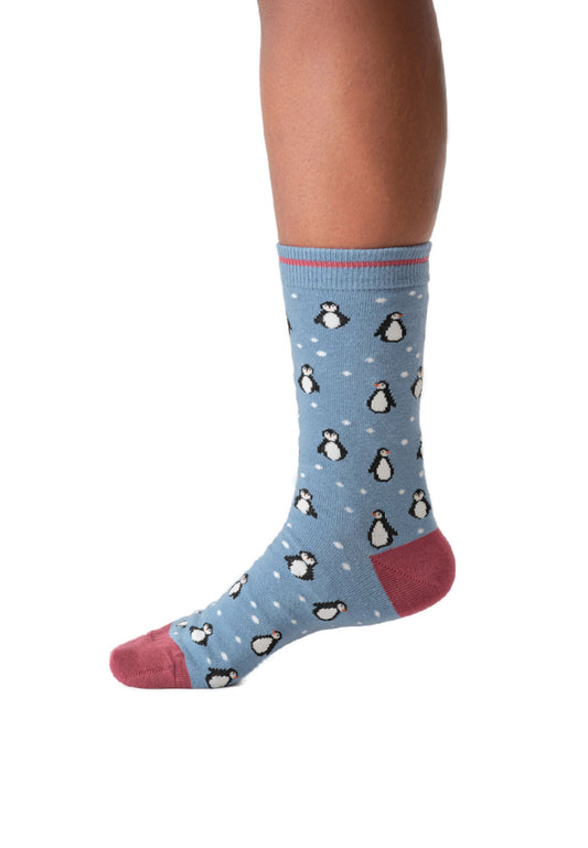 Womens Snowy Penguin Bamboo Crew Socks