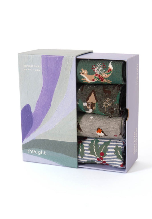 Womens Wintery Bamboo Gift Box Of 4 Socks